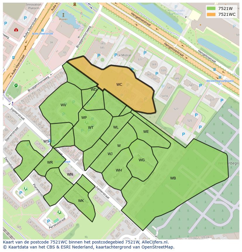 Afbeelding van het postcodegebied 7521 WC op de kaart.