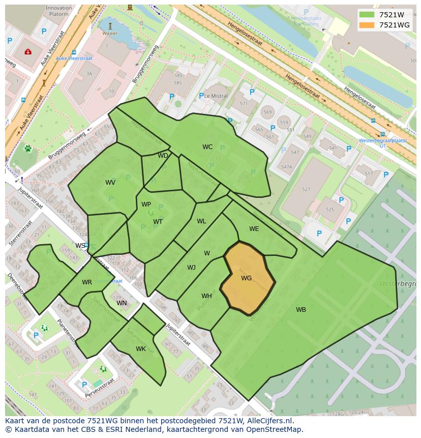 Afbeelding van het postcodegebied 7521 WG op de kaart.