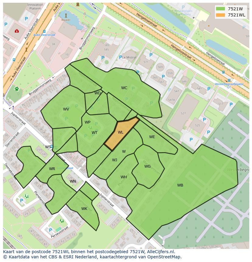 Afbeelding van het postcodegebied 7521 WL op de kaart.