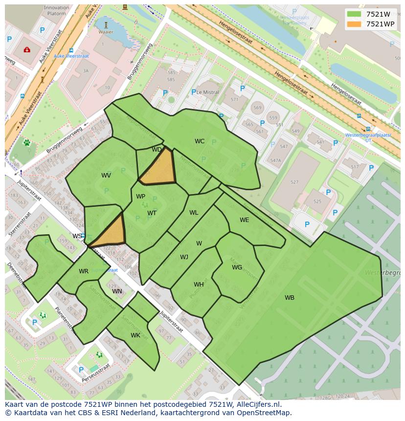 Afbeelding van het postcodegebied 7521 WP op de kaart.