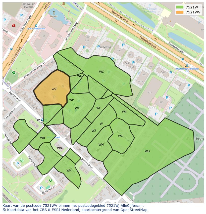 Afbeelding van het postcodegebied 7521 WV op de kaart.