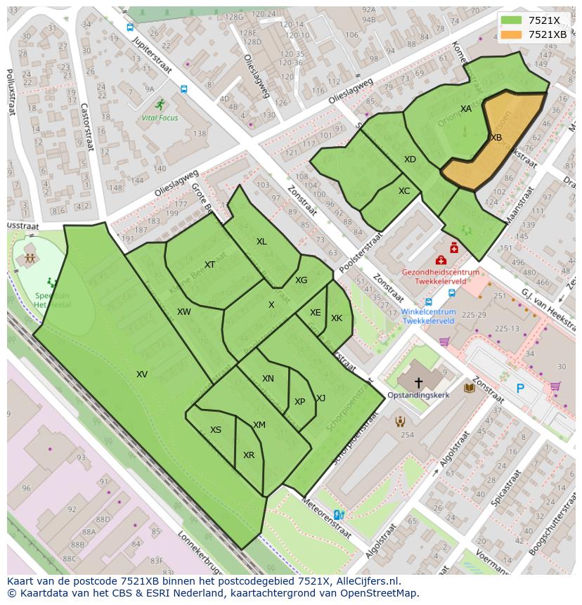 Afbeelding van het postcodegebied 7521 XB op de kaart.