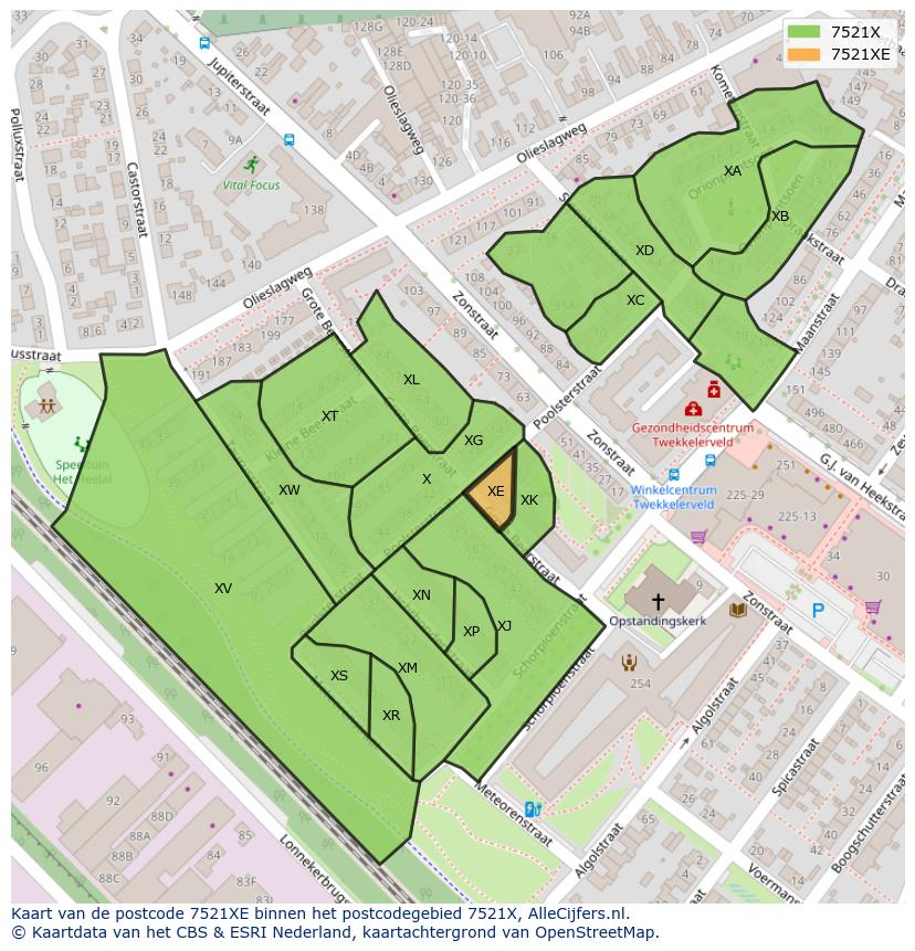 Afbeelding van het postcodegebied 7521 XE op de kaart.