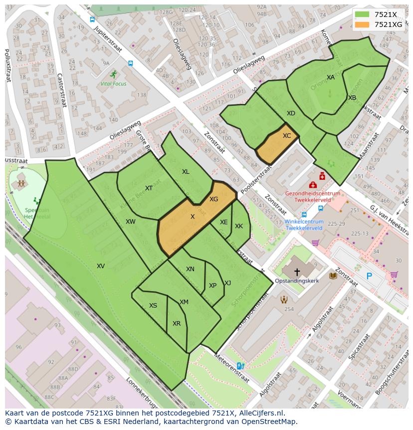 Afbeelding van het postcodegebied 7521 XG op de kaart.