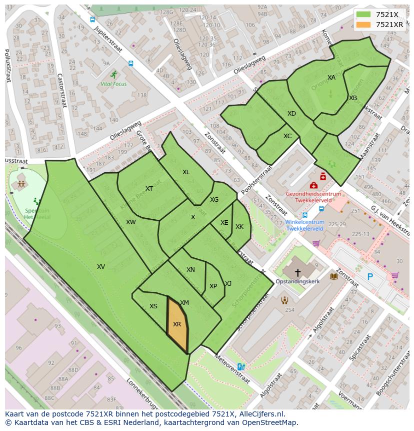 Afbeelding van het postcodegebied 7521 XR op de kaart.