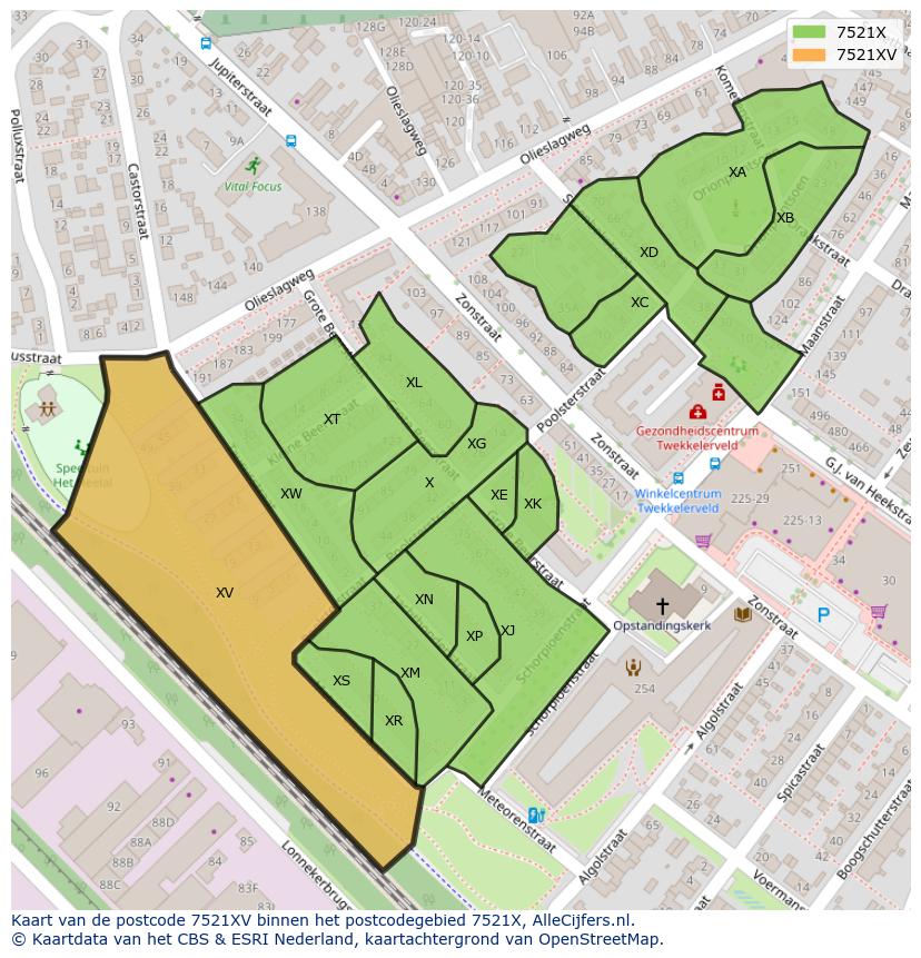 Afbeelding van het postcodegebied 7521 XV op de kaart.