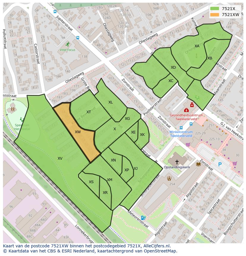 Afbeelding van het postcodegebied 7521 XW op de kaart.