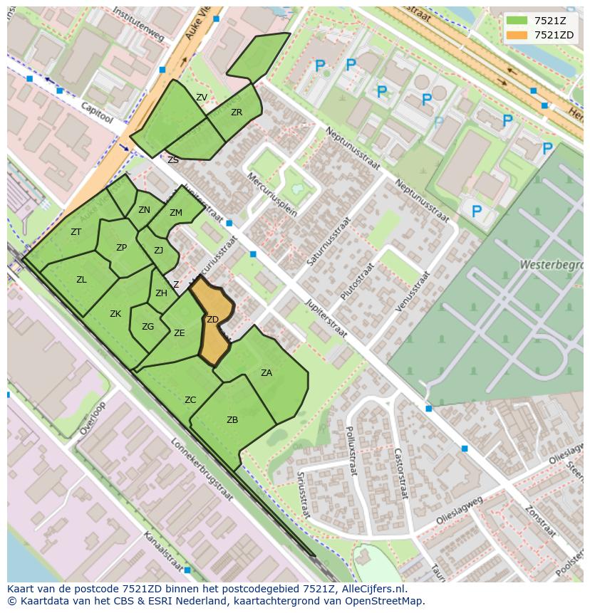 Afbeelding van het postcodegebied 7521 ZD op de kaart.