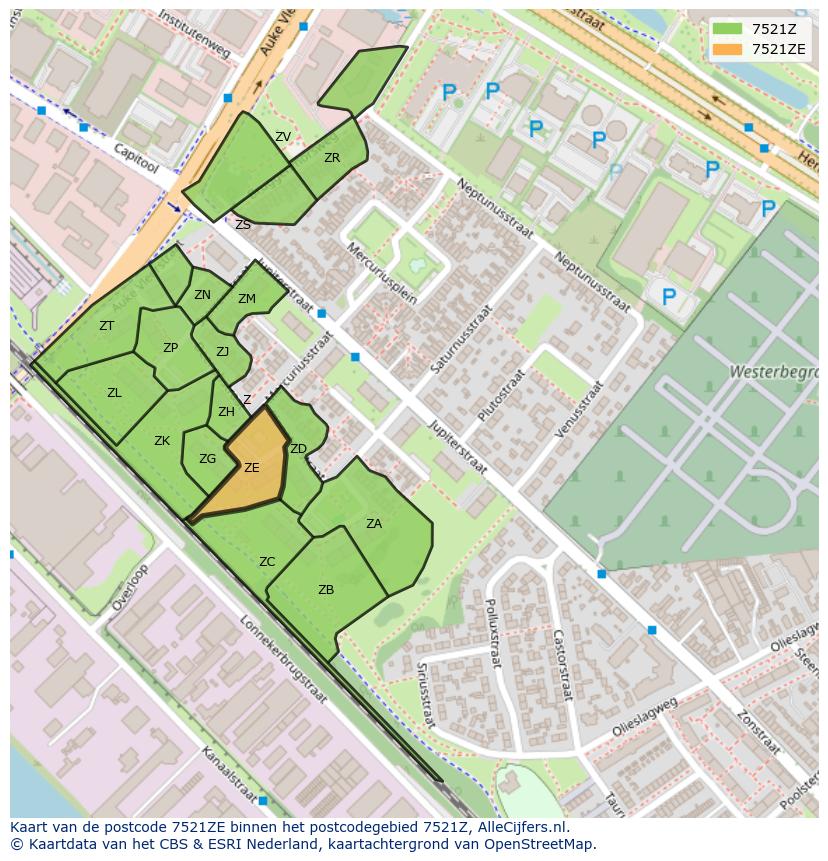 Afbeelding van het postcodegebied 7521 ZE op de kaart.