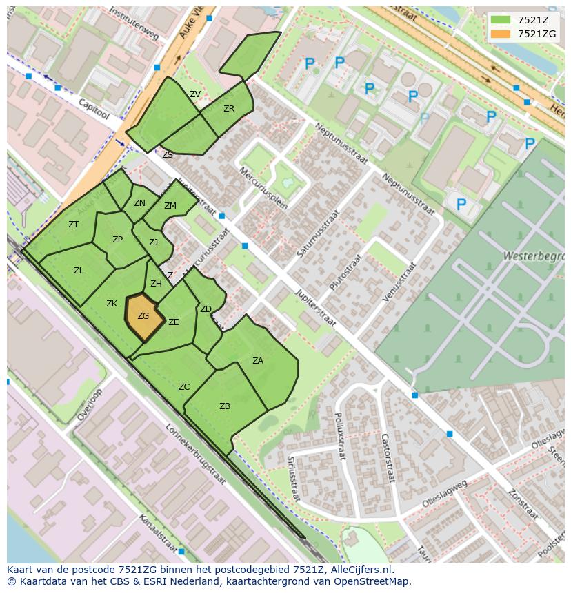 Afbeelding van het postcodegebied 7521 ZG op de kaart.