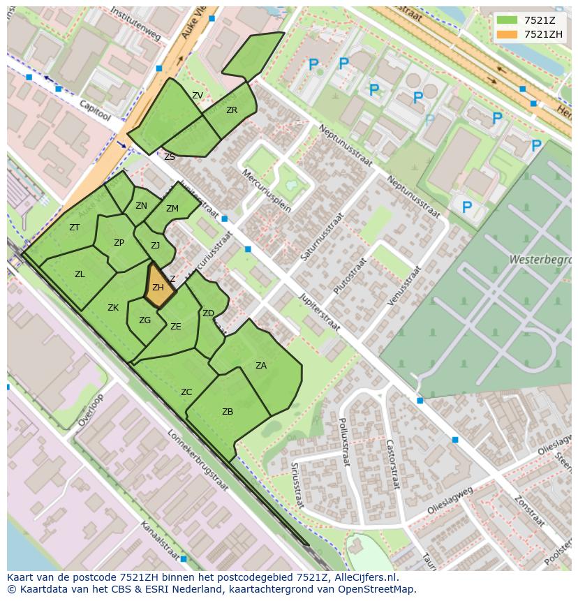 Afbeelding van het postcodegebied 7521 ZH op de kaart.