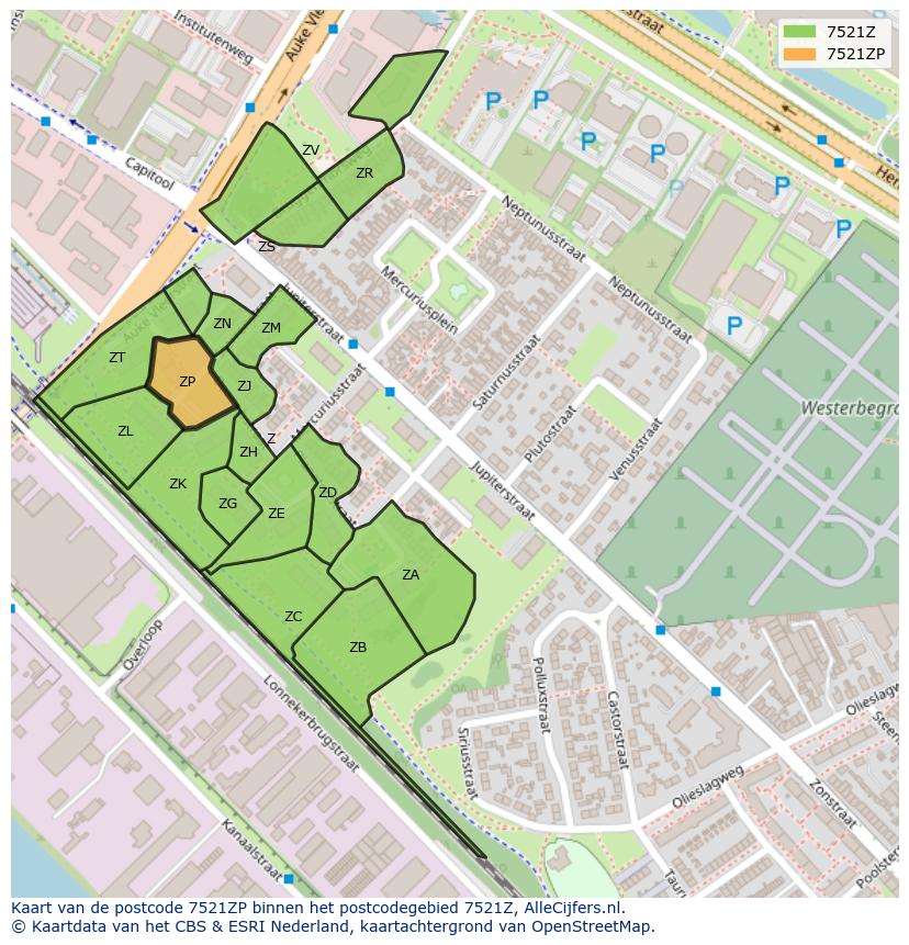 Afbeelding van het postcodegebied 7521 ZP op de kaart.