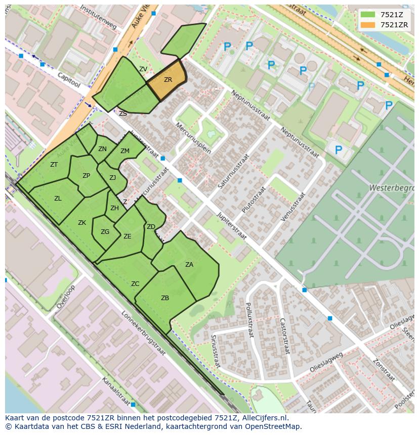Afbeelding van het postcodegebied 7521 ZR op de kaart.