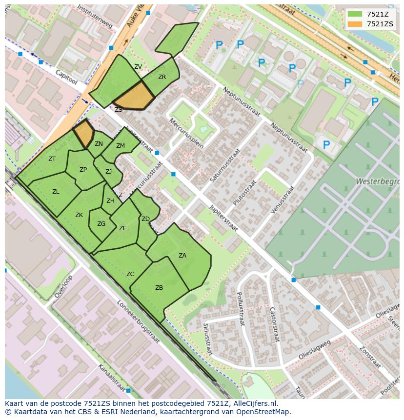 Afbeelding van het postcodegebied 7521 ZS op de kaart.