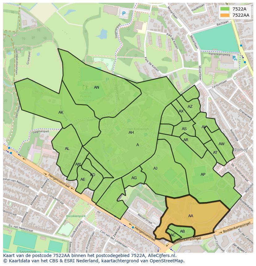 Afbeelding van het postcodegebied 7522 AA op de kaart.