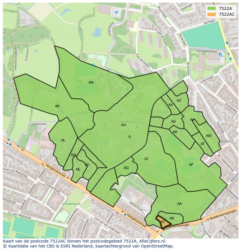Afbeelding van het postcodegebied 7522 AC op de kaart.