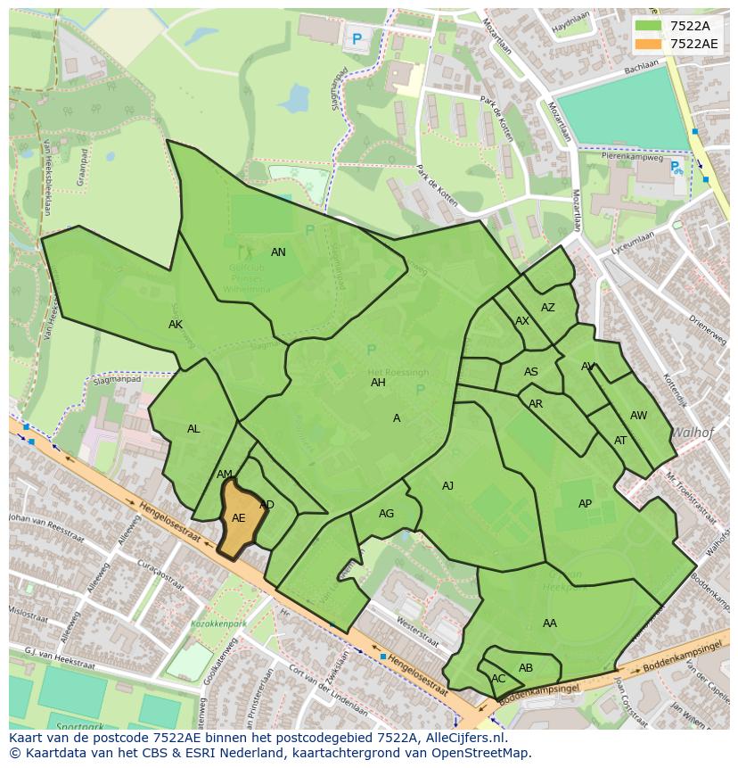 Afbeelding van het postcodegebied 7522 AE op de kaart.