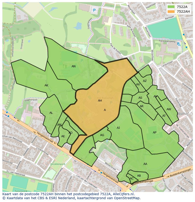Afbeelding van het postcodegebied 7522 AH op de kaart.