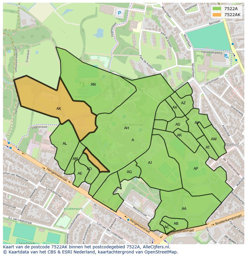 Afbeelding van het postcodegebied 7522 AK op de kaart.