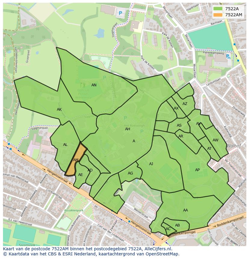 Afbeelding van het postcodegebied 7522 AM op de kaart.