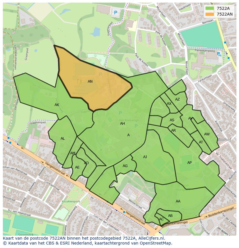 Afbeelding van het postcodegebied 7522 AN op de kaart.