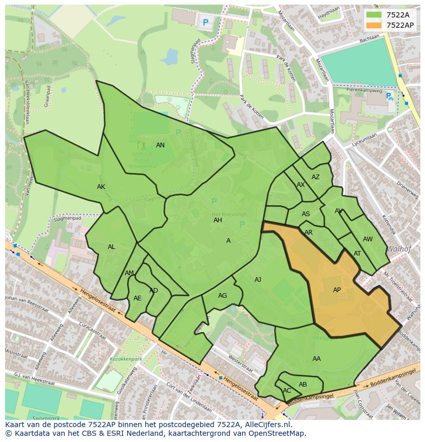 Afbeelding van het postcodegebied 7522 AP op de kaart.