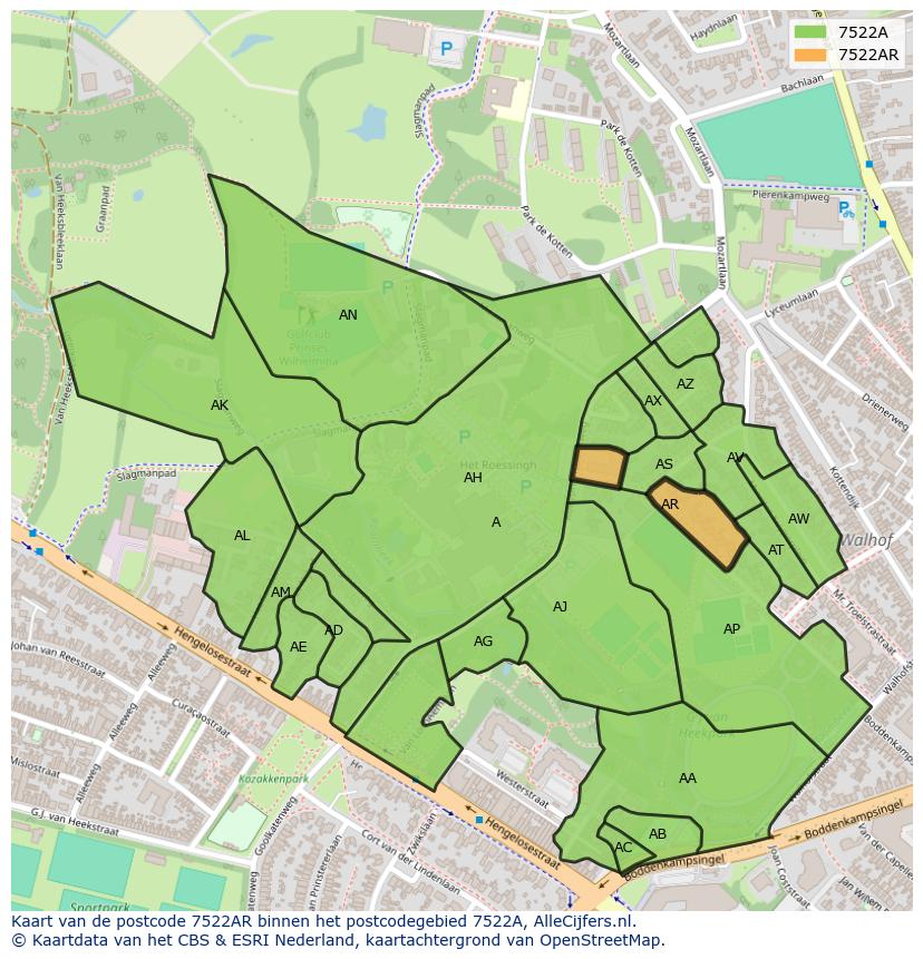 Afbeelding van het postcodegebied 7522 AR op de kaart.