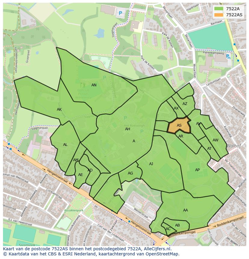 Afbeelding van het postcodegebied 7522 AS op de kaart.
