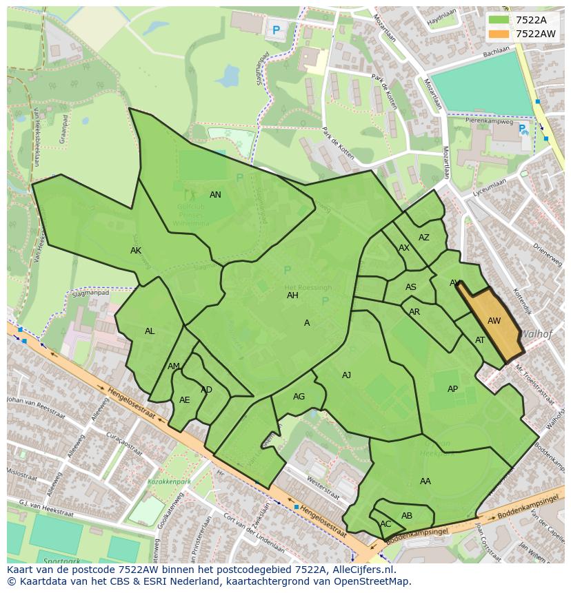 Afbeelding van het postcodegebied 7522 AW op de kaart.