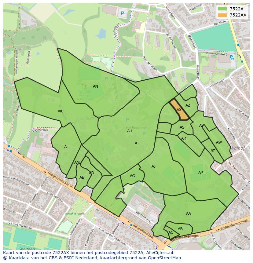Afbeelding van het postcodegebied 7522 AX op de kaart.