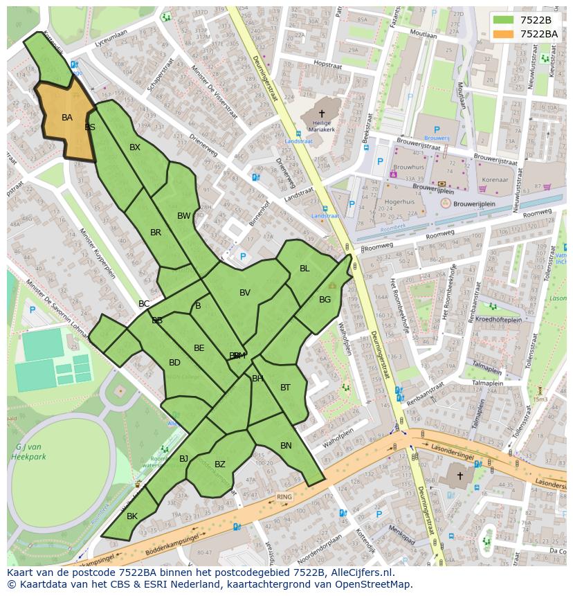Afbeelding van het postcodegebied 7522 BA op de kaart.