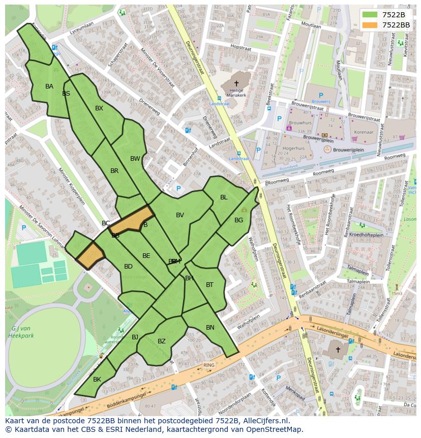Afbeelding van het postcodegebied 7522 BB op de kaart.