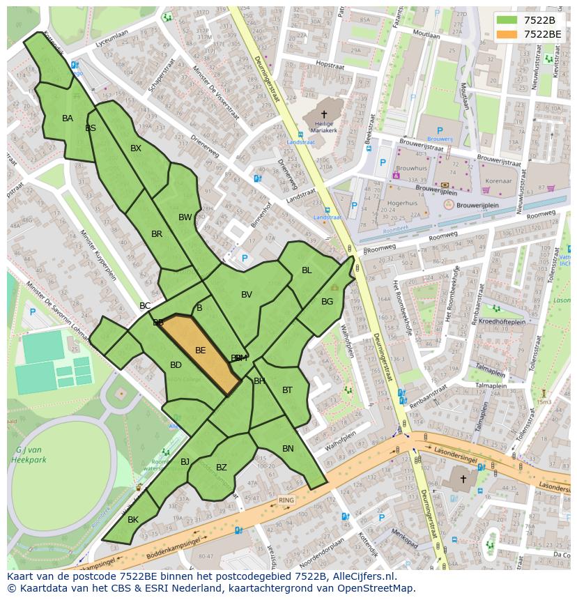 Afbeelding van het postcodegebied 7522 BE op de kaart.