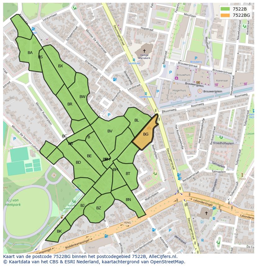 Afbeelding van het postcodegebied 7522 BG op de kaart.