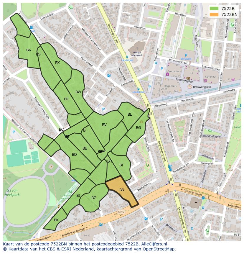 Afbeelding van het postcodegebied 7522 BN op de kaart.
