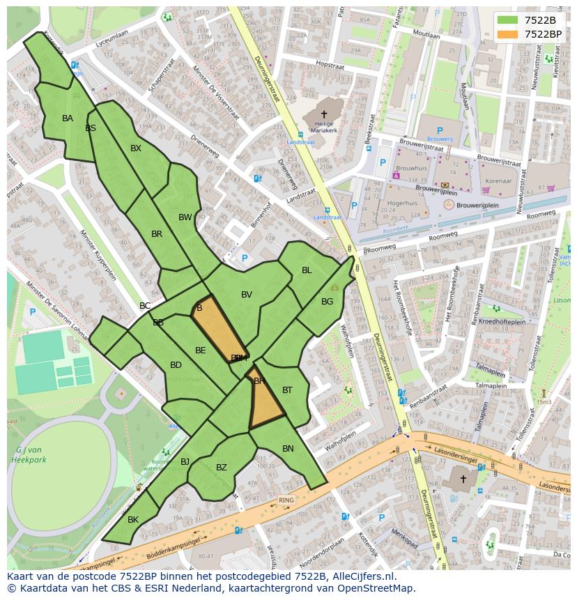 Afbeelding van het postcodegebied 7522 BP op de kaart.