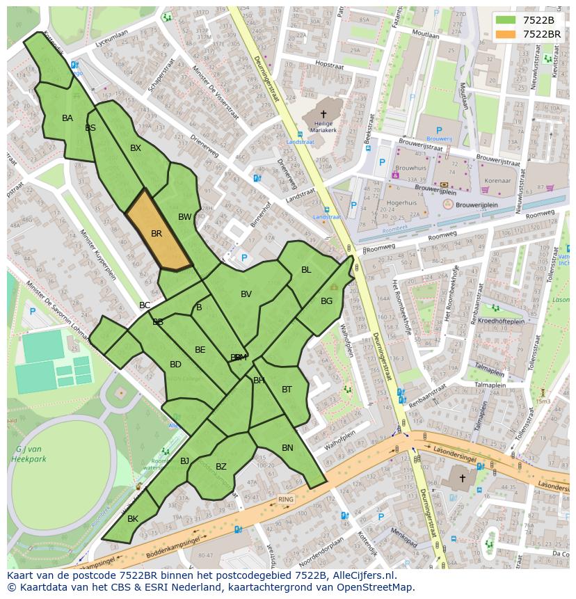 Afbeelding van het postcodegebied 7522 BR op de kaart.