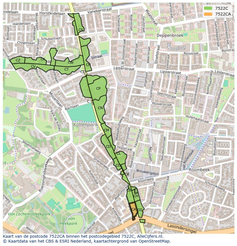 Afbeelding van het postcodegebied 7522 CA op de kaart.