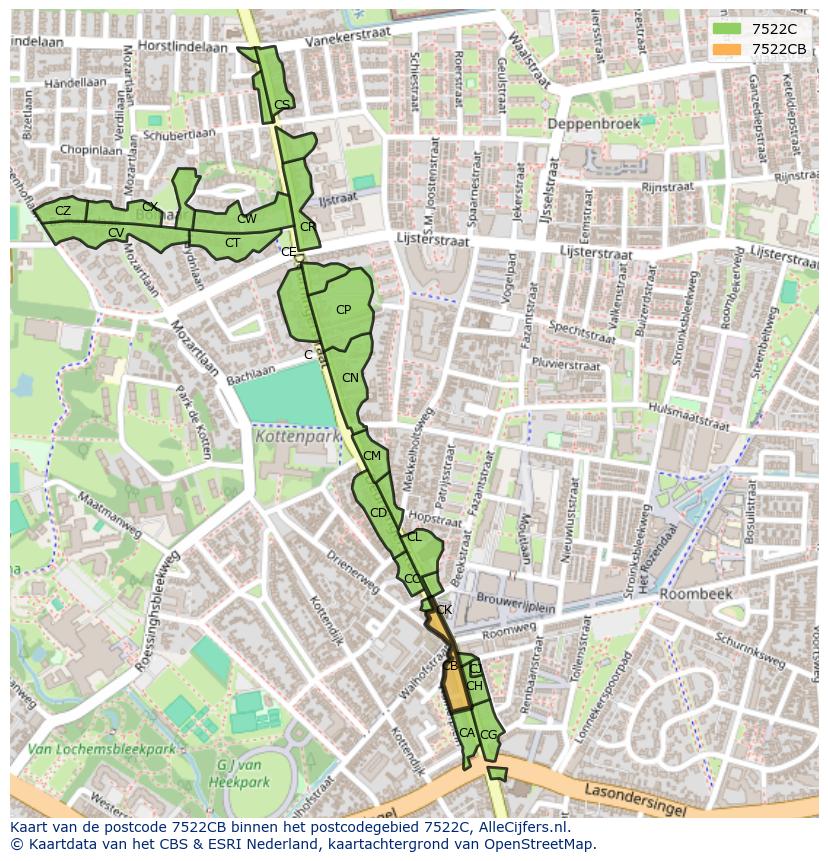 Afbeelding van het postcodegebied 7522 CB op de kaart.