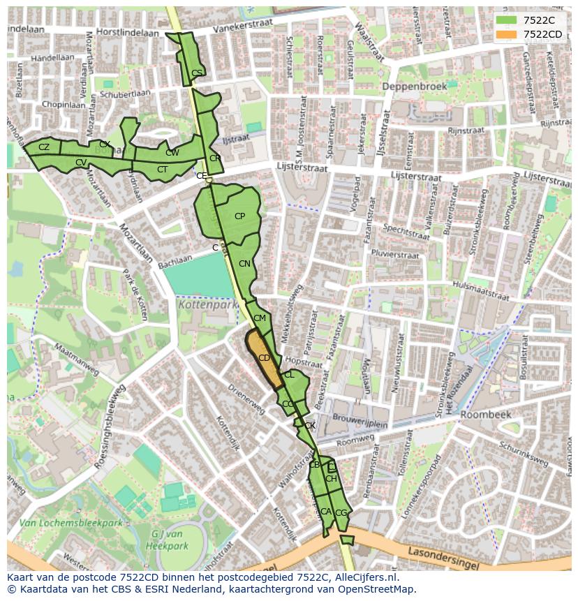 Afbeelding van het postcodegebied 7522 CD op de kaart.