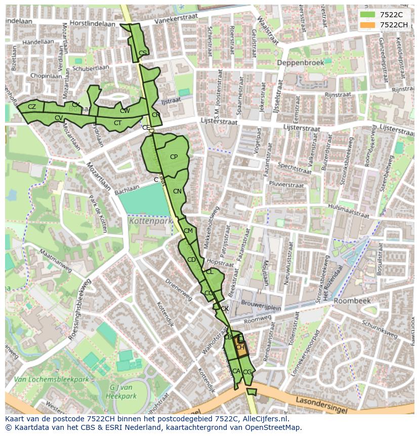 Afbeelding van het postcodegebied 7522 CH op de kaart.