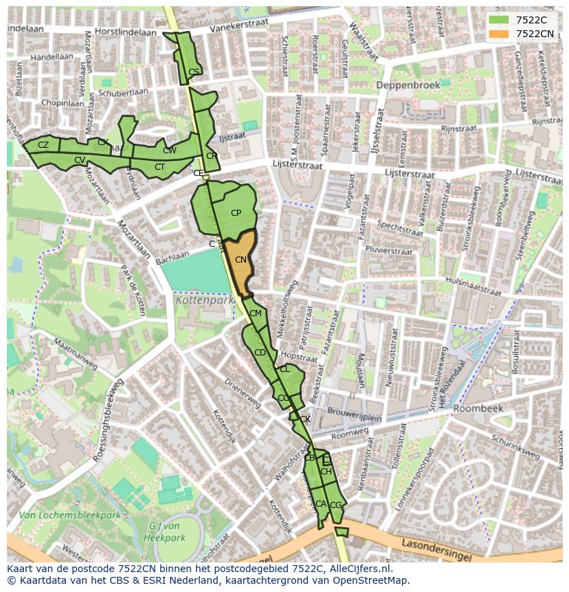 Afbeelding van het postcodegebied 7522 CN op de kaart.