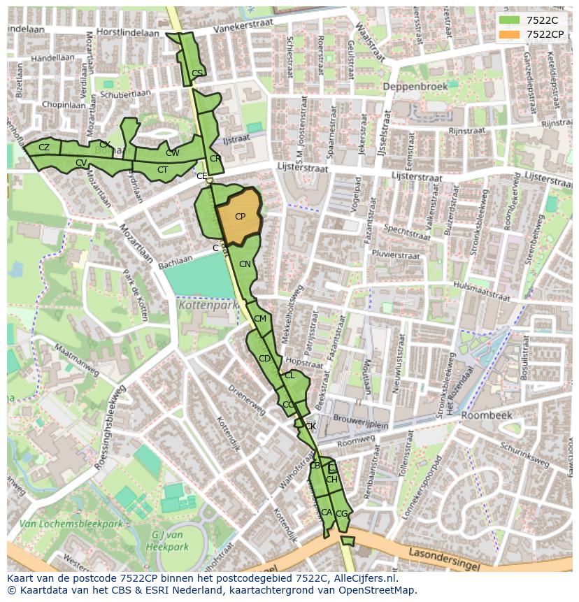 Afbeelding van het postcodegebied 7522 CP op de kaart.