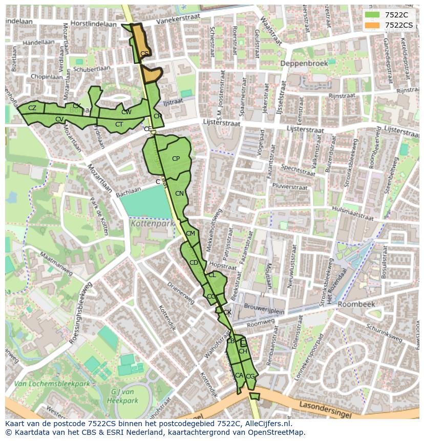 Afbeelding van het postcodegebied 7522 CS op de kaart.