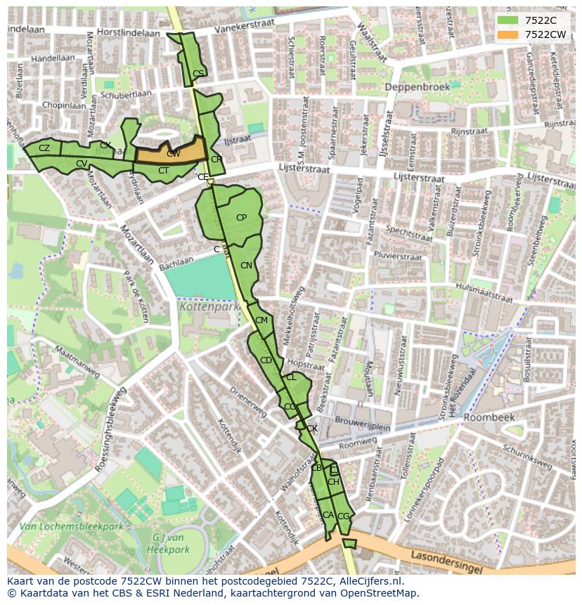 Afbeelding van het postcodegebied 7522 CW op de kaart.