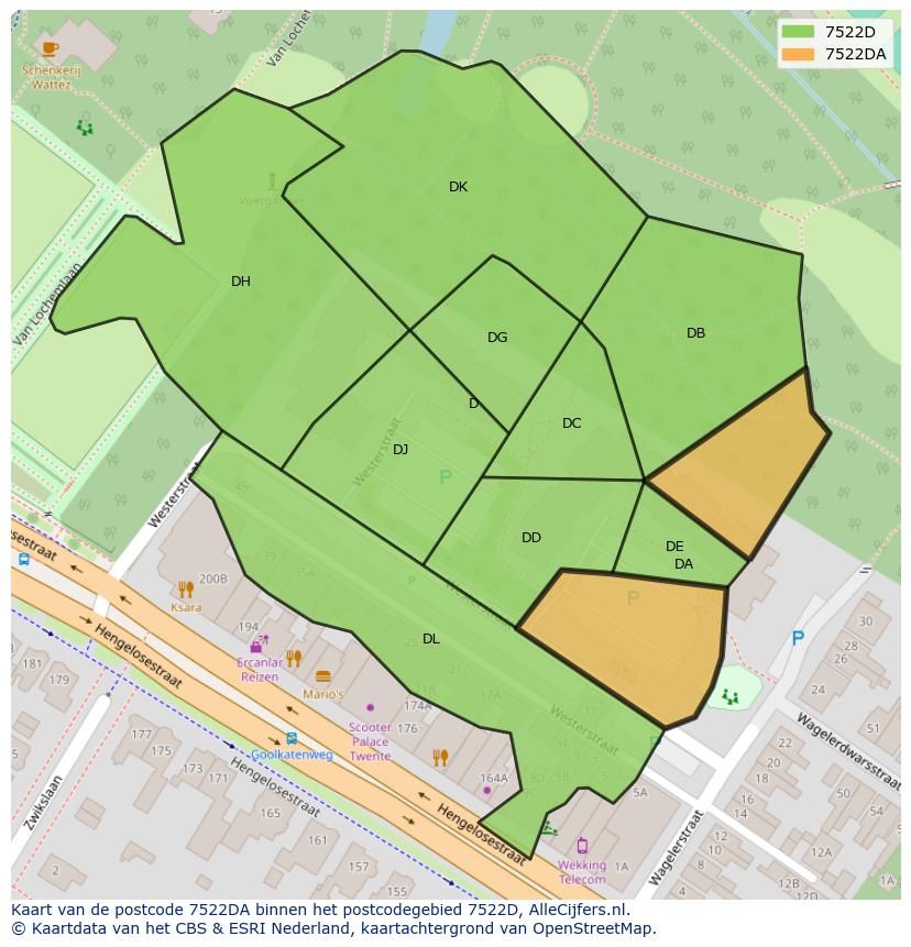 Afbeelding van het postcodegebied 7522 DA op de kaart.