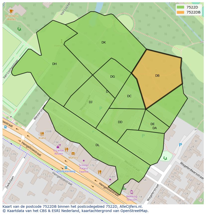 Afbeelding van het postcodegebied 7522 DB op de kaart.