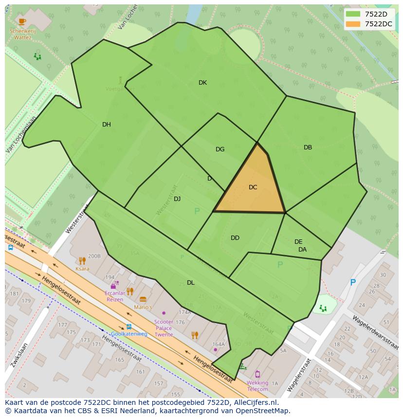 Afbeelding van het postcodegebied 7522 DC op de kaart.