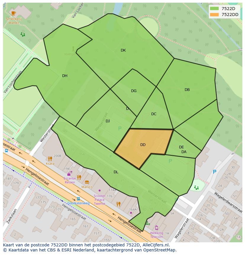 Afbeelding van het postcodegebied 7522 DD op de kaart.
