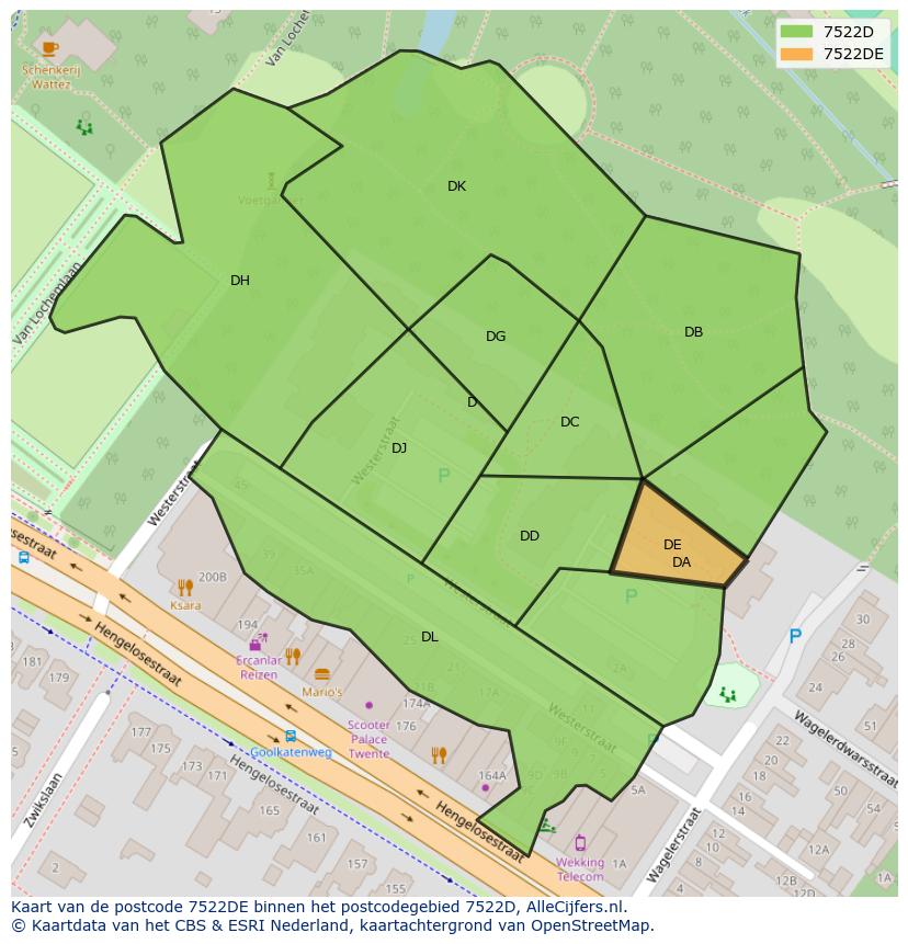 Afbeelding van het postcodegebied 7522 DE op de kaart.